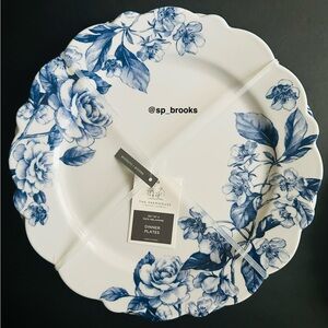 🎁4PC Farmhouse Melamine Plates- 10.75” Dinner Plate with Scallops - Blue & White